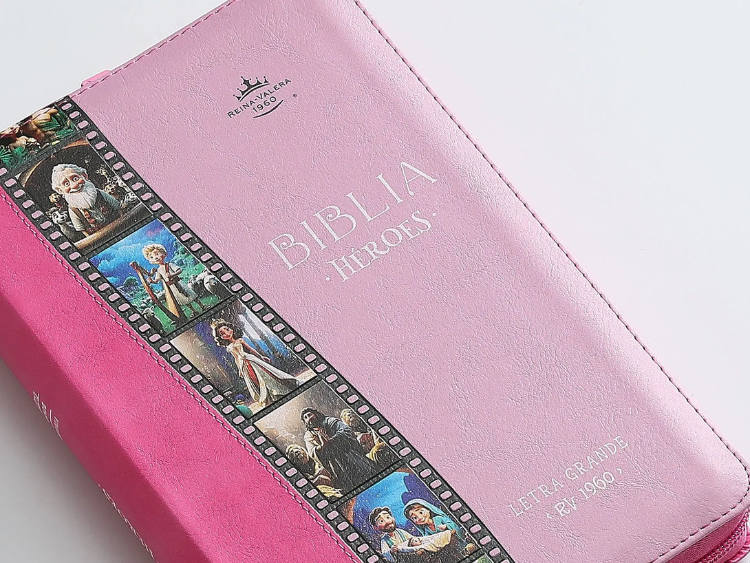 Biblia RVR60 065cz Héroes i/piel rosa/rosa con cierre