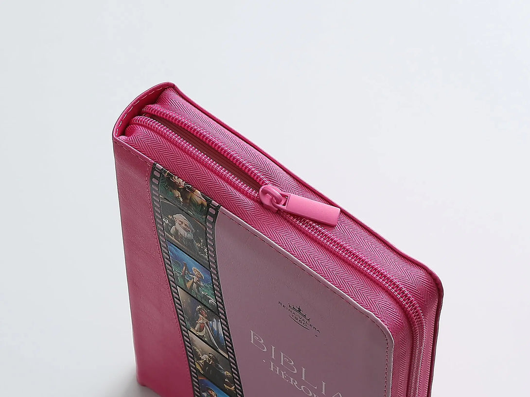 Biblia RVR60 065cz Héroes i/piel rosa/rosa con cierre