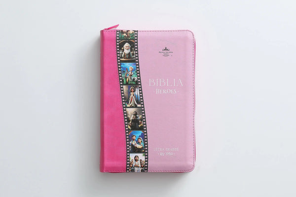 Biblia RVR60 065cz Héroes i/piel rosa/rosa con cierre