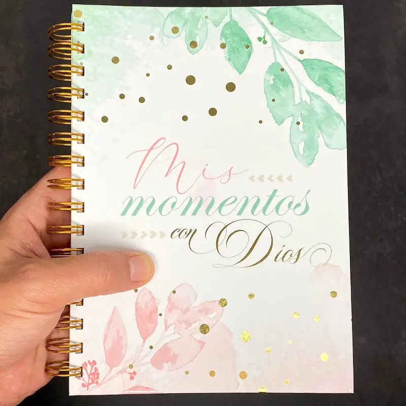 Libreta devocional con anillas: Mis momentos con Dios. Modelo Floral turquesa/rosa